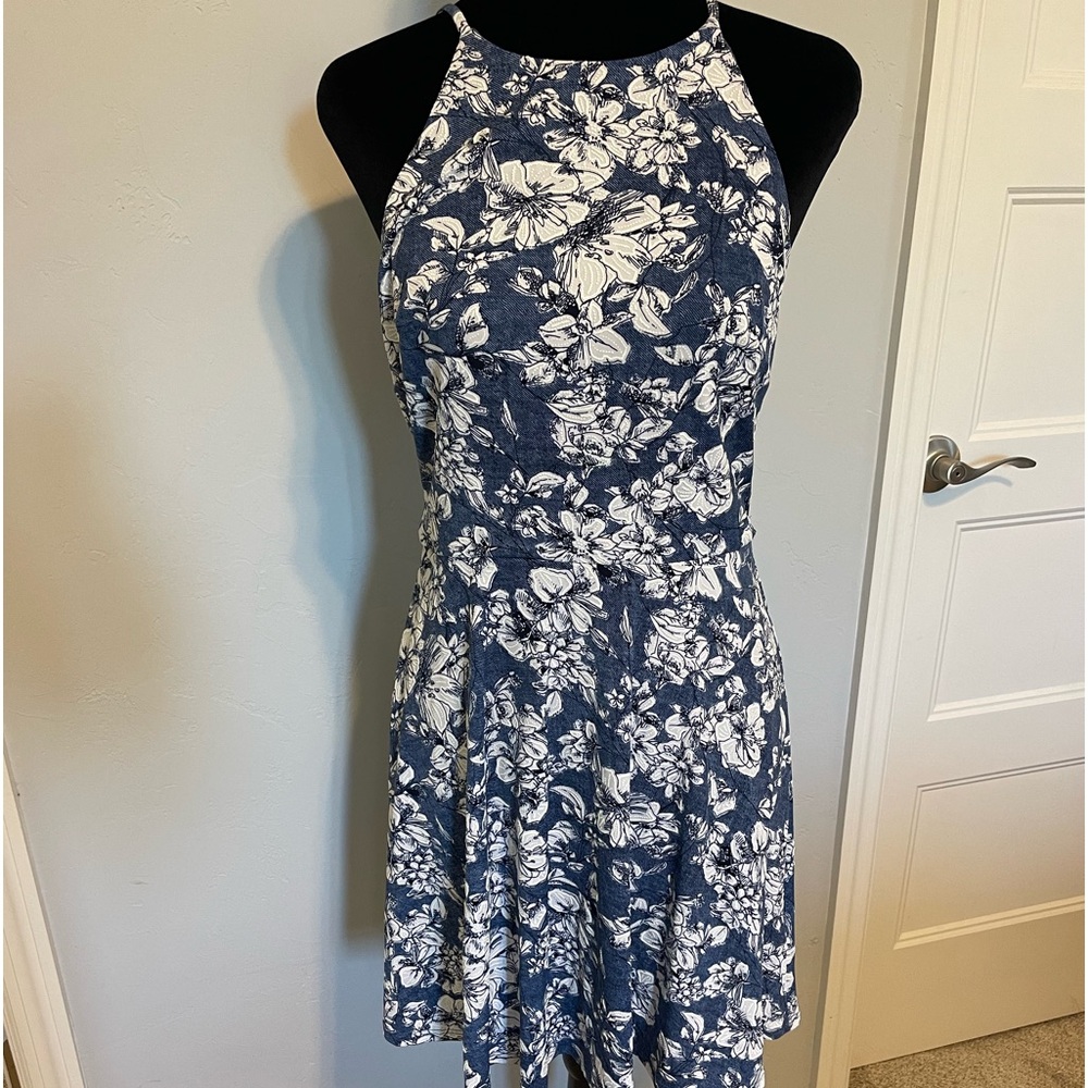 Small Halter style dress. Embossed fabric.